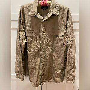 WoolRich Men’s Shirt Elite Series Tactical Beige Long Sleeve Vented Cape Size L